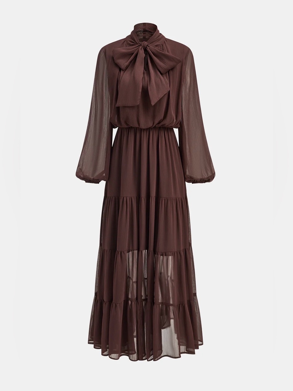 Commense Brown Maxi Dress with Bow Neck
